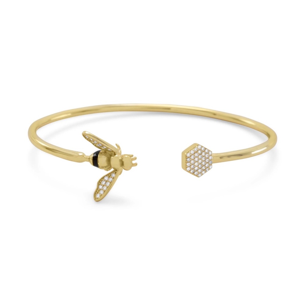 🐝 “BEE Mine!" 14 Karat Gold Plated and Signity CZ Bee Flex Cuff